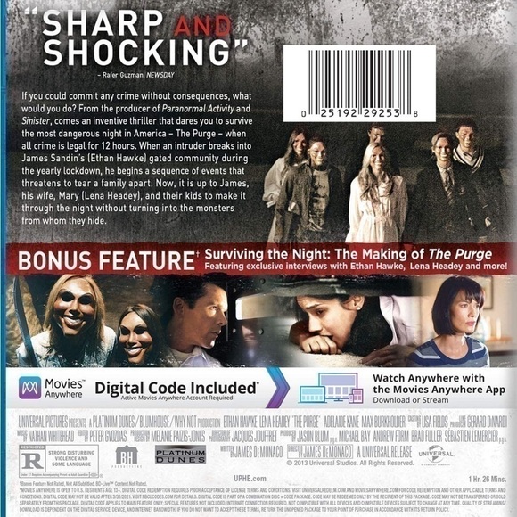 THE PURGE - Blu-Ray + Digital Code New and Sealed Thriller Entertainment - Picture 2 of 6